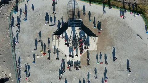 Flight over World Globe monument at North Cape Stock Footage 128450528