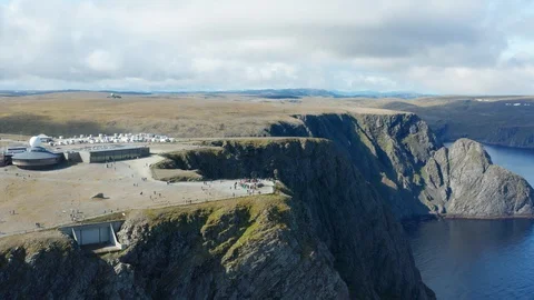 Flight over World Globe monument at North Cape Stock Footage 128450856
