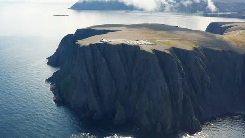 Flight over World Globe monument at North Cape Stock Footage 128450964