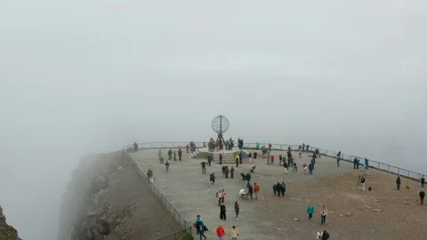 Flight over World Globe monument at North Cape Stock Footage 128451285