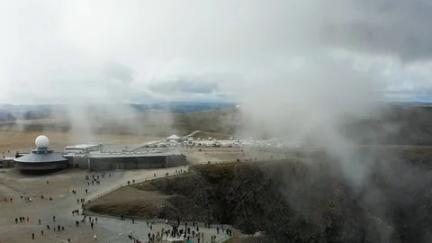 Flight over World Globe monument at North Cape Stock Footage 128451638