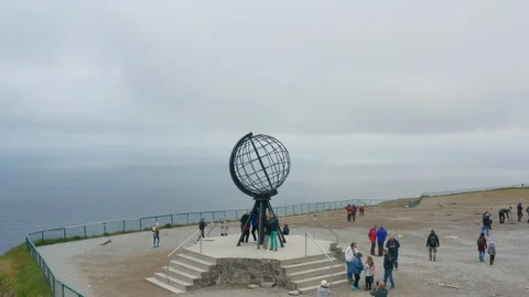 Flight over World Globe monument at North Cape Stock Footage 128510271