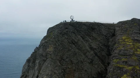 Flight over World Globe monument at North Cape Stock Footage 128510580