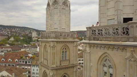 Flight over zurich two tower Stock Footage 109158189