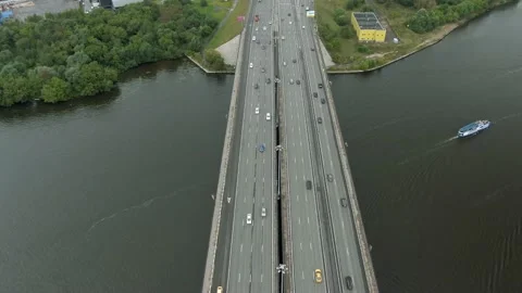 Flight overlooking the air over a multi-level transport interchange in Moscow Video stock 138327913