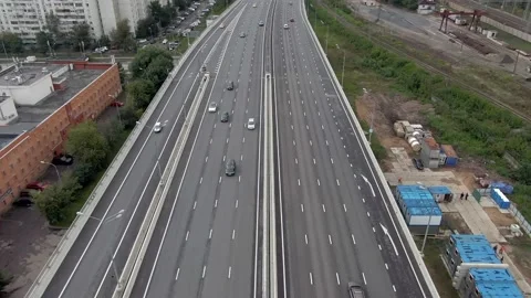 Flight overlooking the air over a multi-level transport interchange in Moscow Video stock 138327962