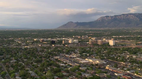 Flight past Albuquerque looking toward Sandia Mountains. Shot in 2008. Stock Footage 59538449