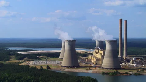 Flight past functioning nuclear power plant Stock Footage 59474915
