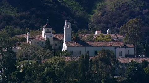 Flight past Monastery of the Angels in Los Angeles. Shot in 2008. Stock Footage 59513508