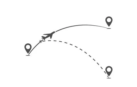 Flight path of the aircraft on the course from one point to another and the d Stock Illustration