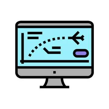 Flight path computer simulator color icon vector illustration Stock Illustration