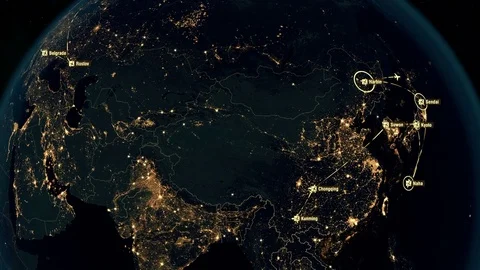 Flight Paths - Destinations all over the World. North Hemisphere. Video stock 81047406