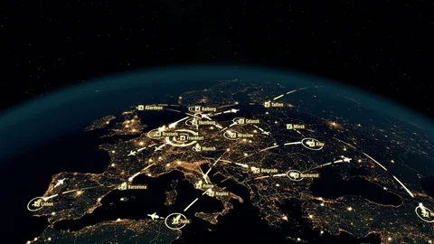 Flight Paths Over Europe. World Airplane Flight Travel Plans Connections. Stock Footage 81004868