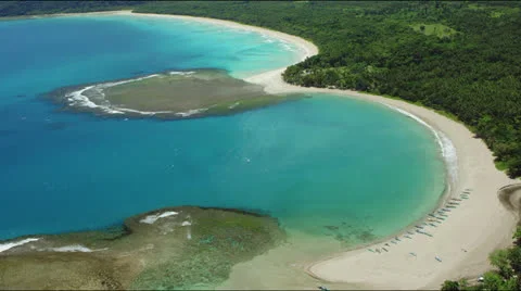 Flight from a perfect double beach towards the rain forest Stock Footage 25364039