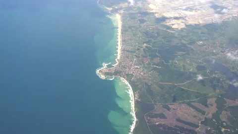 Flight of the plane over the coastline Stock Footage 102905171