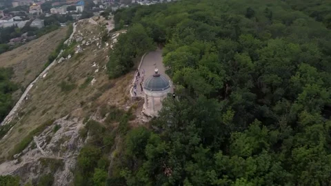 Flight on a quadcopter over the mountain at sunset in Pyatigorsk. Stock Footage 158818336