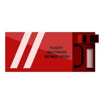 Flight recorder showing do not open warning sign, red box containing crucia.. Stock Illustration
