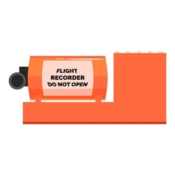 Flight recorder showing do not open warning sign on airplane wreckage Stock Illustration