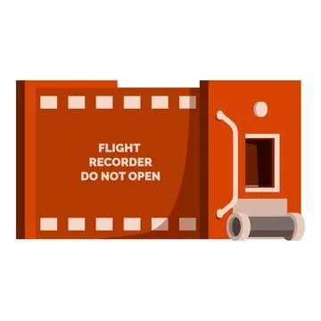 Flight recorder showing do not open warning sign and magnetic tape Stock Illustration