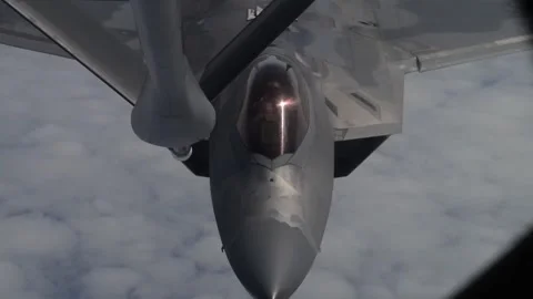 In-flight refueling U.S. Air Force F-22 Raptor Stock Footage 281555230