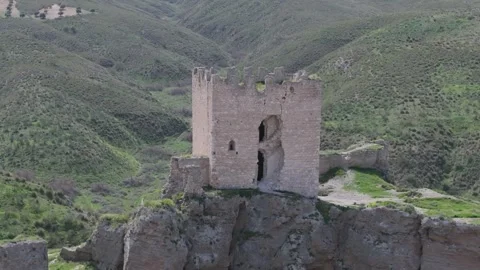 Flight in reverse visualizing the castle of Oreja 9th century we see a Stock Footage 275153308