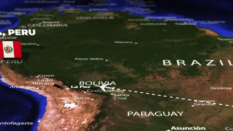 Flight From Rio Brazil to Lima Peru with flag pins Video stock 336181576
