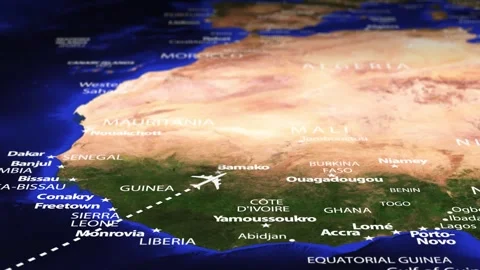 Flight From Rio Brazil to Tripoli LIBYA with flag pins Stock-Footage 336183299