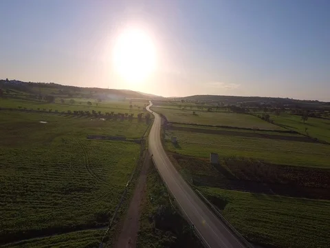 Flight on a road at dawn Stock Footage 72222915