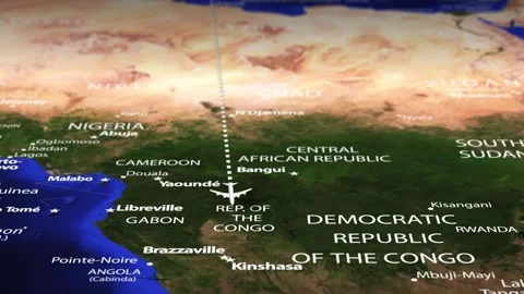 Flight From Rome ITALY to Windhoek NAMIBIA with flag pins Stock Footage 336668009