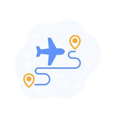 Flight route icon with an airplane, vector design Stock Illustration