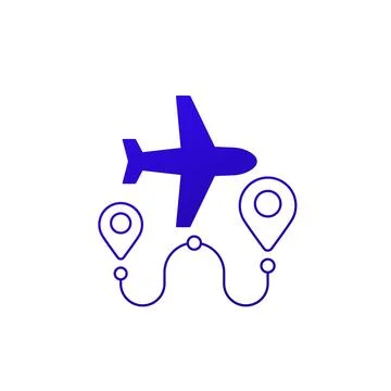 Flight route icon with airplane, vector Stock Illustration