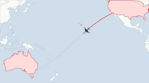 Flight route map animation Los Angeles to Sydney, flat world map Stock Footage 348531621