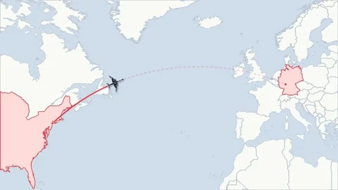 Flight route map animation New York to Frankfurt, flat world map Stock Footage 348531643