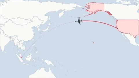 Flight route map animation San Francisco to Singapore, flat world map Stock Footage 348531670