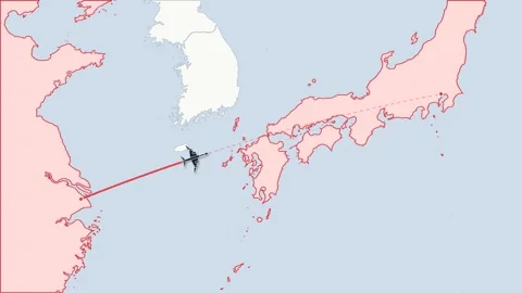 Flight route map animation Shanghai to Tokyo, flat world map Stock Footage 348531689