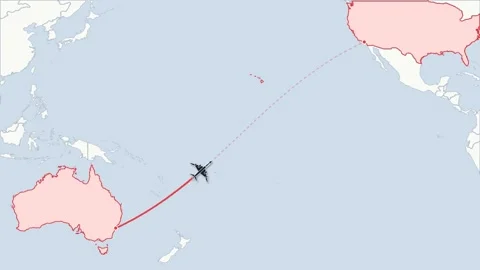 Flight route map animation Sydney to Los Angeles, flat world map Stock Footage 348531722