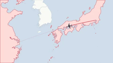 Flight route map animation Tokyo to Shanghai, flat world map Stock Footage 348531742
