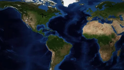 Flight Route Map from San Francisco to Vienna Across the Atlantic Ocean Stock Footage 335495815