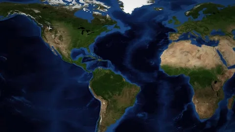 Flight Route Map from Vancouver to Rome Across the Atlantic Ocean Stock Footage 335682413