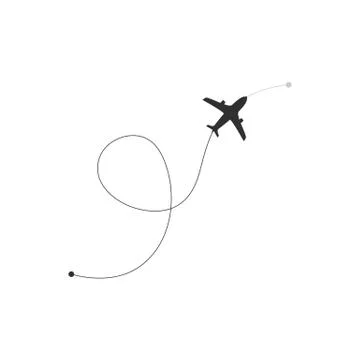 Flight route. Plane icon. Airplane icon with route from launch point to desti Stock Illustration