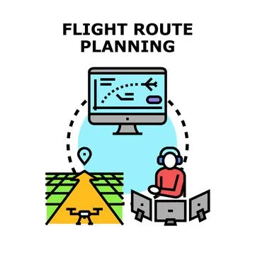 Flight route planning for drone and aircraft operations Stock Illustration
