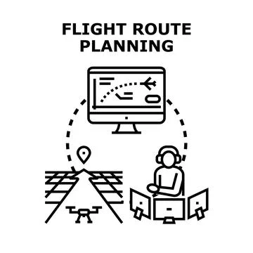 Flight route planning for drone and aircraft operations Stock Illustration