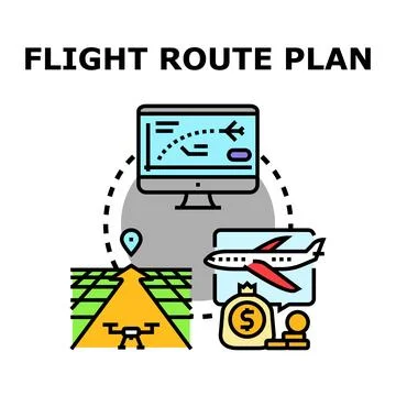 Flight route planning modern aviation technology concept Stock Illustration