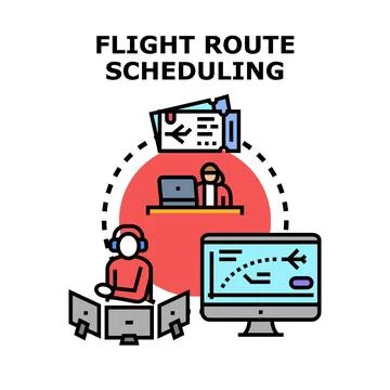Flight route scheduling planning and air traffic management Stock Illustration