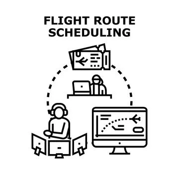 Flight route scheduling planning and air traffic management Stock Illustration