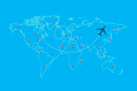 Flight routs map with airplane on it, illustration Illustrazione stock