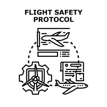 Flight safety protocol developing airline aviation concept Stock Illustration