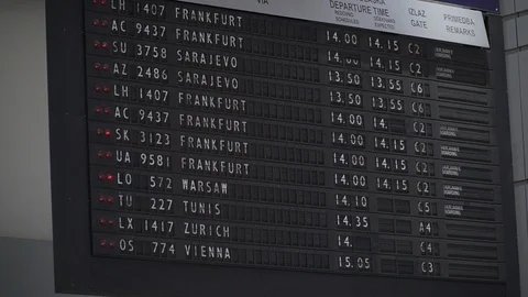 Flight schedule at the airport, rapidly changing on a mechanical scoreboard 库存影片 113228310