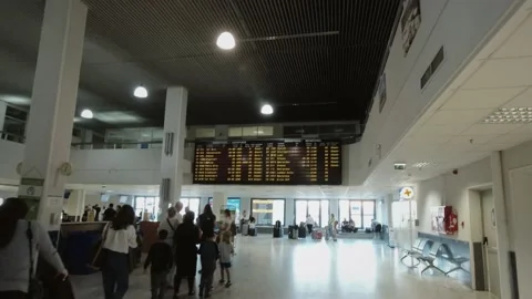 Flight Schedule Board Queue Line To Check-In In Heraklion Airport Crete Greece Stock Footage 186617146