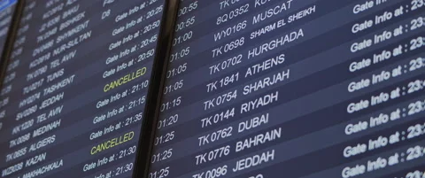 Flight schedule timetable board in Istanbul Airport, changing the language Stock Footage 130320595